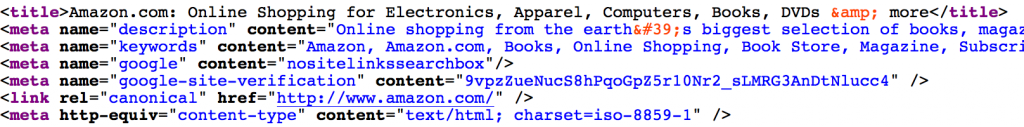 La balise title de la home d'Amazon.com contient 83 caractères espaces compris, ce qui correspond à une mauvaise pratique SEO (en théorie)