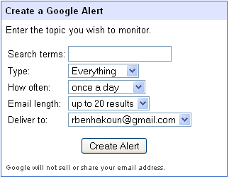 L’interface de Google Alerts