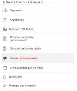 Alertes personnalisées Google Analytics