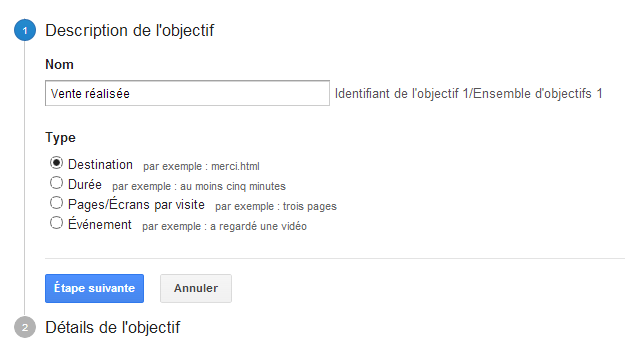 Définition des objectifs dans Google Analytics