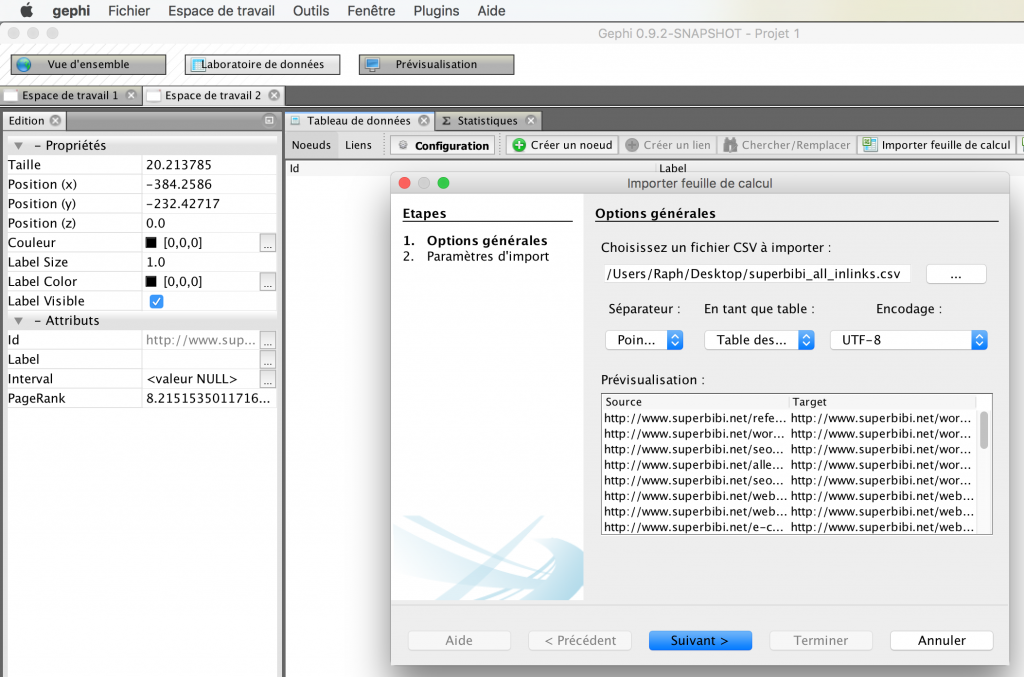 Importer ses données dans Gephi